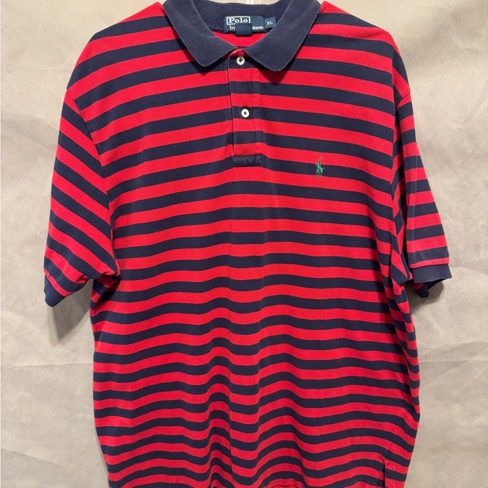 Polo Ralph Lauren Rugby Polo Shirt Mens XL Red Navy Striped Vintage